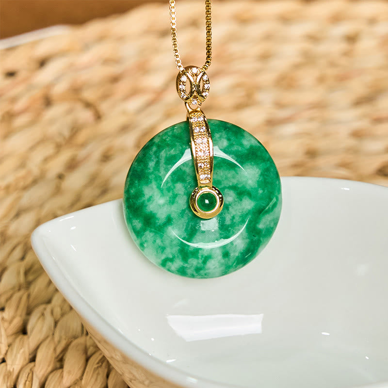 Naszyjnik uzdrawiający z naturalnym cyjanowym jadeitem Buddha Stones z klamrą pokoju