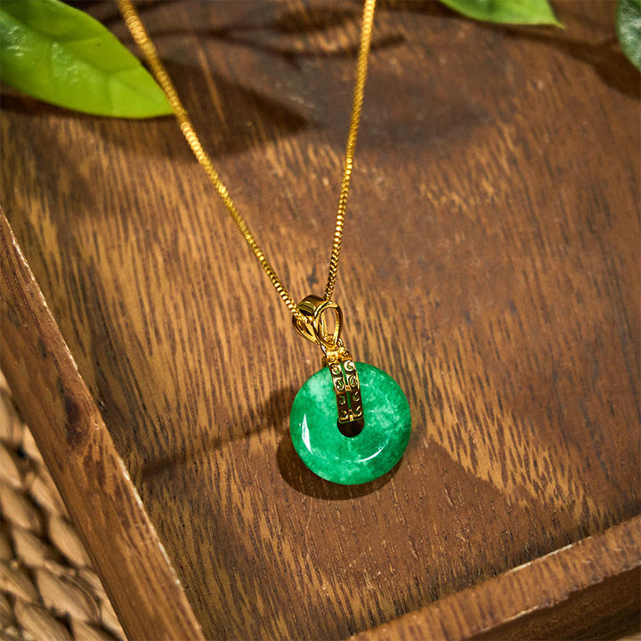 Buddha Stones Cyan Jade Peace Buckle Healing Luck Naszyjnik Wisiorek
