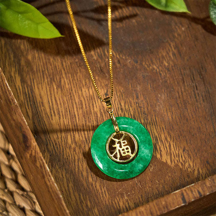 Buddha Stones Cyan Jade Fu Charakter Pokoju Klamra Uzdrawiający Szczęście Naszyjnik Wisiorek