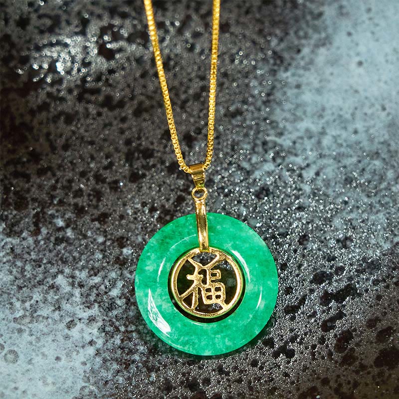 Buddha Stones Cyan Jade Fu Charakter Pokoju Klamra Uzdrawiający Szczęście Naszyjnik Wisiorek