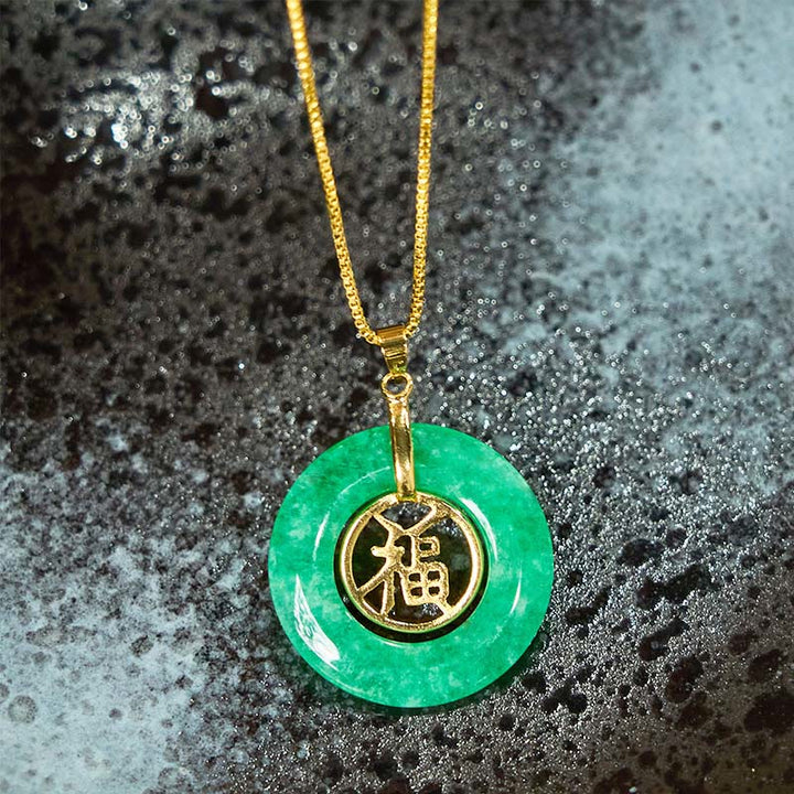Buddha Stones Cyan Jade Fu Charakter Pokoju Klamra Uzdrawiający Szczęście Naszyjnik Wisiorek