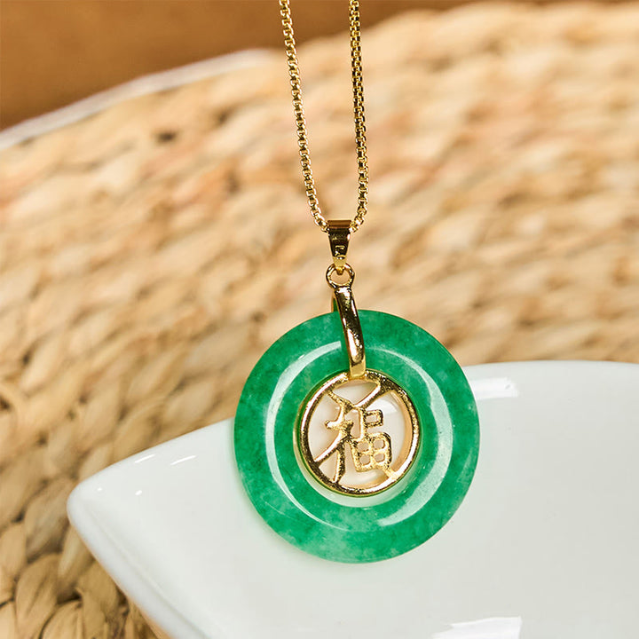 Buddha Stones Cyan Jade Fu Charakter Pokoju Klamra Uzdrawiający Szczęście Naszyjnik Wisiorek