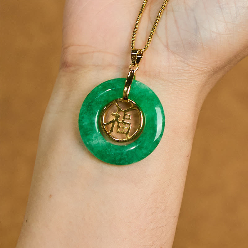 Buddha Stones Cyan Jade Fu Charakter Pokoju Klamra Uzdrawiający Szczęście Naszyjnik Wisiorek