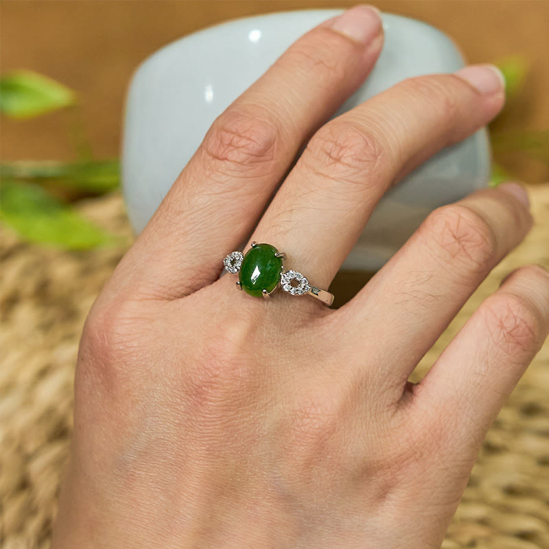 Pierścionek z regulowaną klamrą z naturalnego jadeitu z Buddha Stones