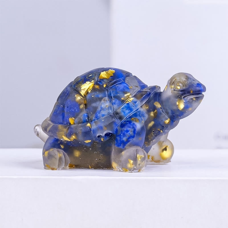Buddha Stones Naturalny Kryształ Żwir Żywica Kroplowa Mały Żółw Dekoracja Statua - Lazuryt (27*50mm) - image 8