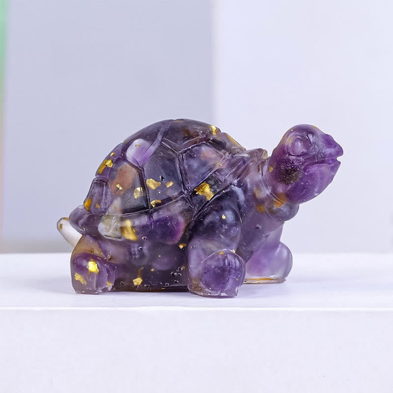 Buddha Stones Naturalny Kryształ Żwir Żywica Kroplowa Mały Żółw Dekoracja Statua - Ametyst (27*50mm) - image 1