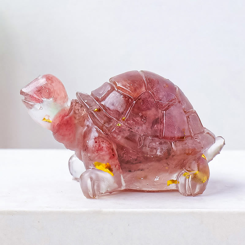 Buddha Stones Naturalny Kryształ Żwir Żywica Kroplowa Mały Żółw Dekoracja Statua - Kwarc truskawkowy - image 20