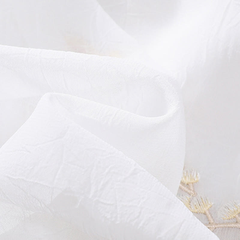 Koszula damska z haftowanymi Buddha Stones, kwiatami, półrękawem, żabą i guzikami, ze stójką