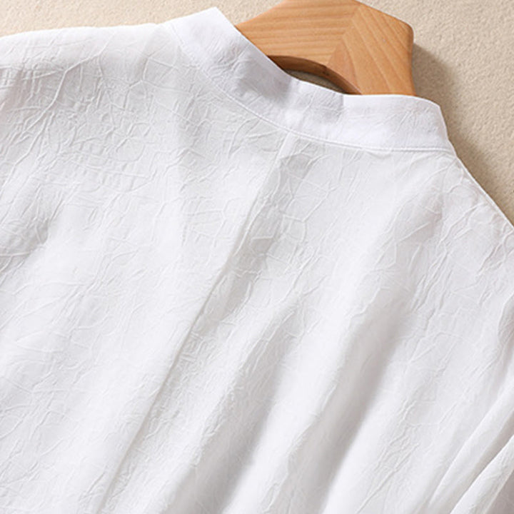 Koszula damska z haftowanymi Buddha Stones, kwiatami, półrękawem, żabą i guzikami, ze stójką