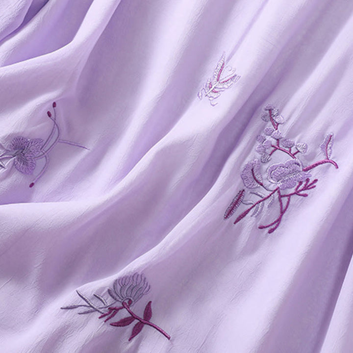 Koszula damska z haftowanymi Buddha Stones, kwiatami, półrękawem, żabą i guzikami, ze stójką - image 23