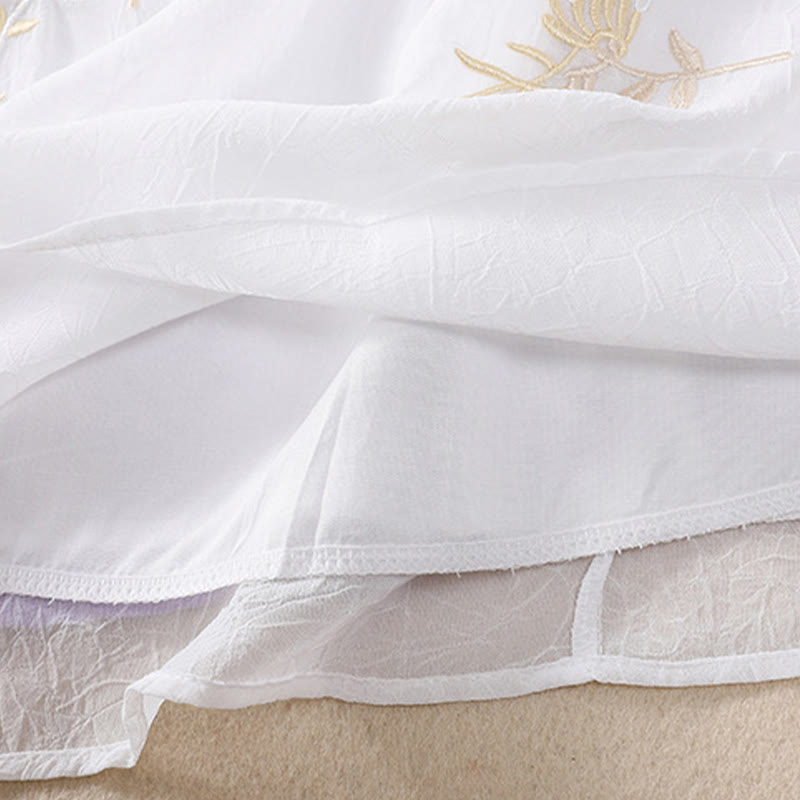 Koszula damska z haftowanymi Buddha Stones, kwiatami, półrękawem, żabą i guzikami, ze stójką - image 17