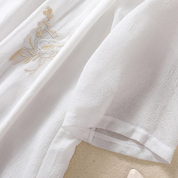 Koszula damska z haftowanymi Buddha Stones, kwiatami, półrękawem, żabą i guzikami, ze stójką - image 15