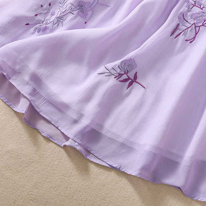 Koszula damska z haftowanymi Buddha Stones, kwiatami, półrękawem, żabą i guzikami, ze stójką - image 25