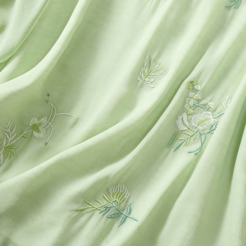 Koszula damska z haftowanymi Buddha Stones, kwiatami, półrękawem, żabą i guzikami, ze stójką - image 5