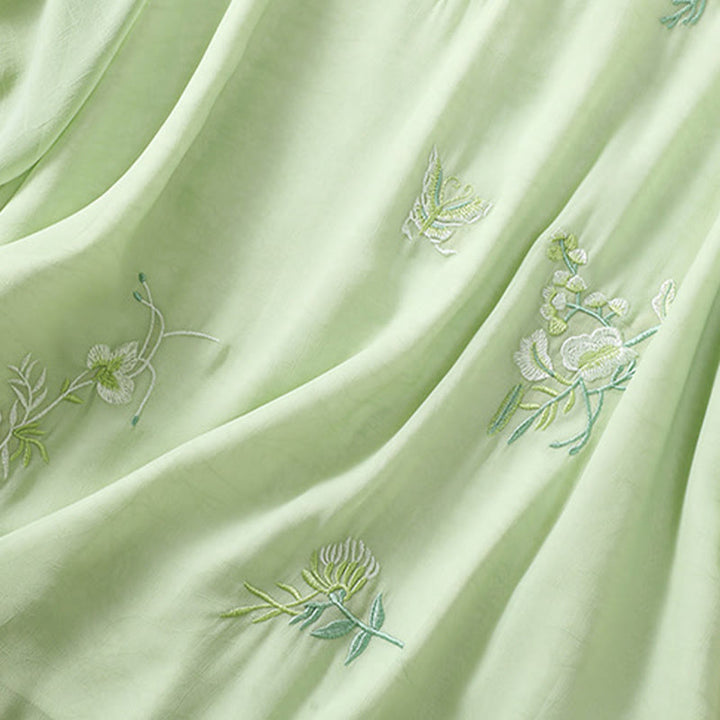 Koszula damska z haftowanymi Buddha Stones, kwiatami, półrękawem, żabą i guzikami, ze stójką - image 5