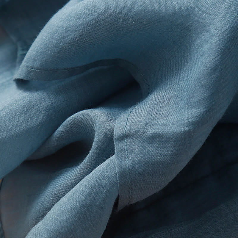 Buddha Stones Letnia swobodna kwiatowa gałązka haftowany wzór dekolt w serek pół rękawa bawełna len damska koszulka