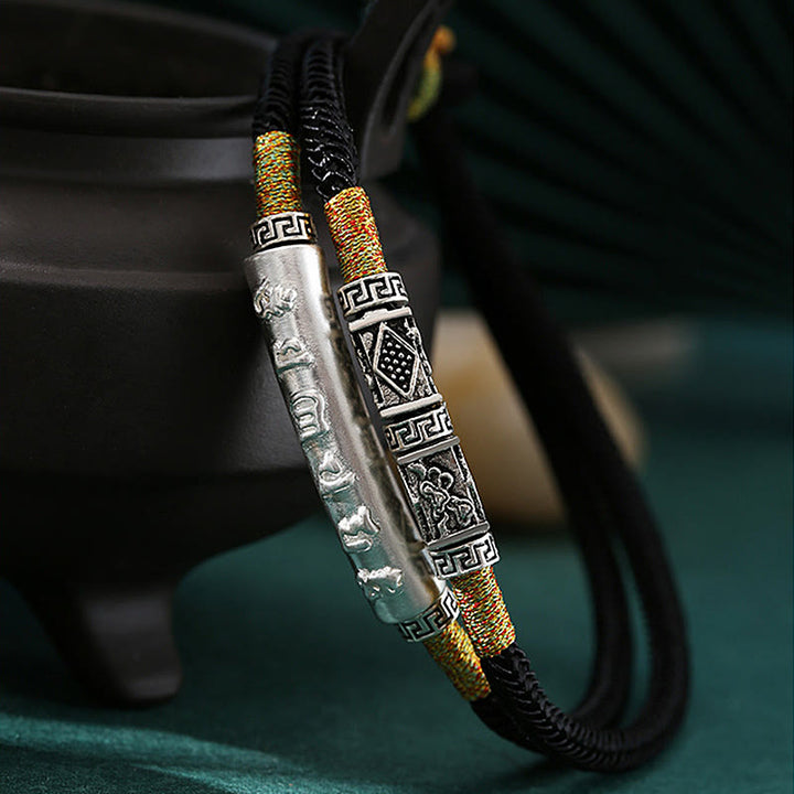 Buddha Stones Dragon Knot ze srebra próby 925 Om Mani Padme Hum Double Hand Woven