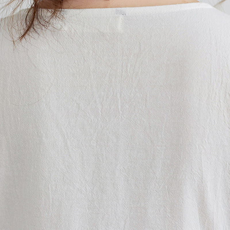 Buddha Stones Luźna Gładka Etniczna Haftowana Kwiatowa Wzór Trzy Czwarte Rękawy Bawełna Len Maxi Sukienka - image 6