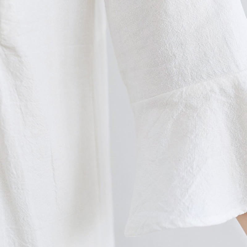 Buddha Stones Luźna Gładka Etniczna Haftowana Kwiatowa Wzór Trzy Czwarte Rękawy Bawełna Len Maxi Sukienka - image 7