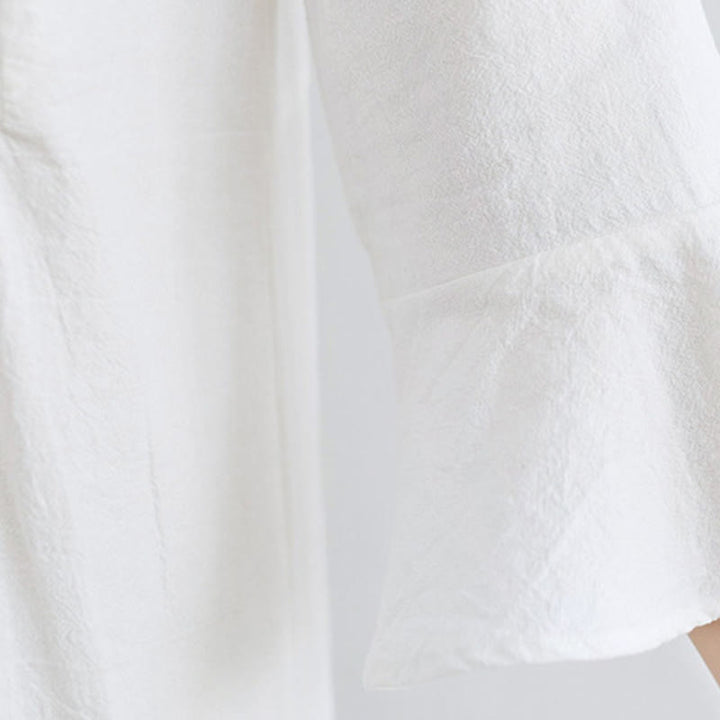 Buddha Stones Luźna Gładka Etniczna Haftowana Kwiatowa Wzór Trzy Czwarte Rękawy Bawełna Len Maxi Sukienka - image 7