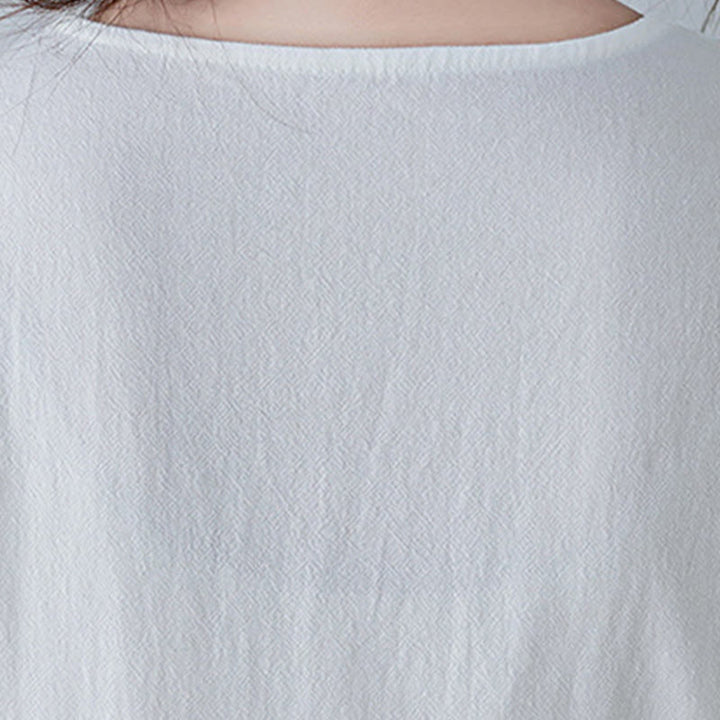 Buddha Stones Casual Bohemia Haft Kwiatowy Prosty Design Trzy Czwarte Rękawy Dekolt w Serek Bawełna Len Maxi Sukienka - image 10