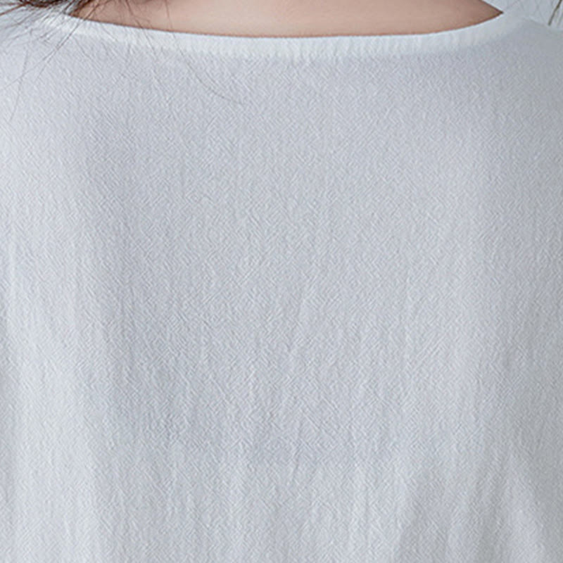 Buddha Stones Casual Bohemia Haft Kwiatowy Prosty Design Trzy Czwarte Rękawy Dekolt w Serek Bawełna Len Maxi Sukienka - image 10