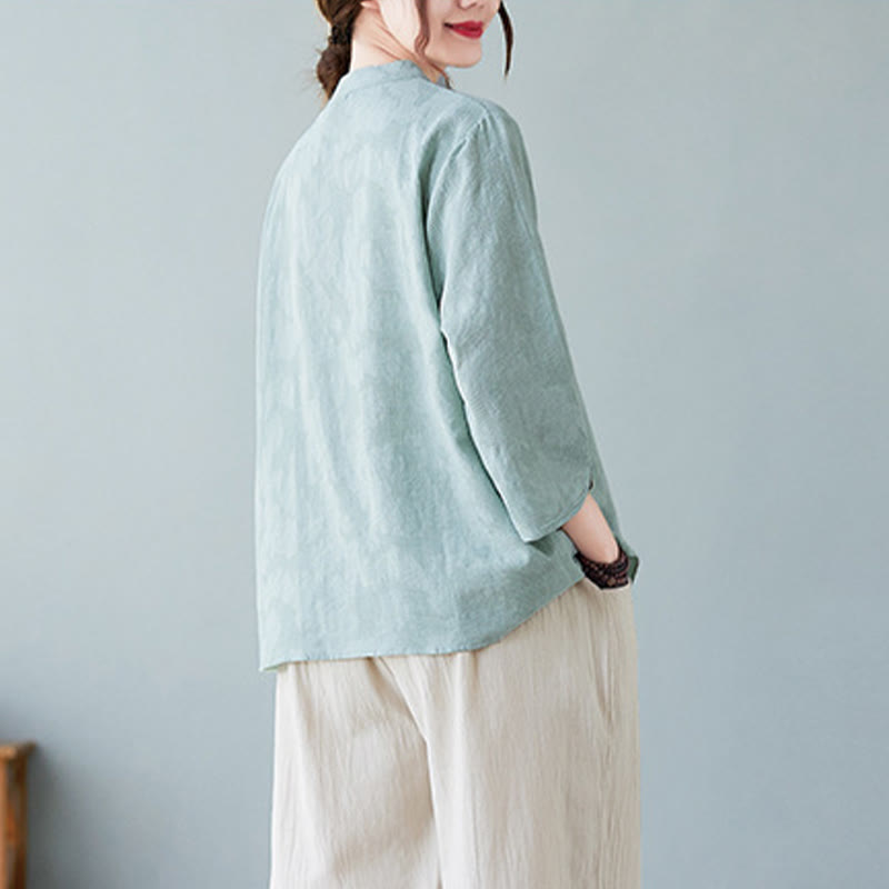 Buddha Stones Vintage Lato Stereoskopowy Kwiat Haft Trzy Czwarte Rękawy Żabka Guzik Bawełna Len Damska Koszula - image 21