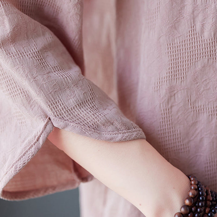 Buddha Stones Vintage Lato Stereoskopowy Kwiat Haft Trzy Czwarte Rękawy Żabka Guzik Bawełna Len Damska Koszula - image 12