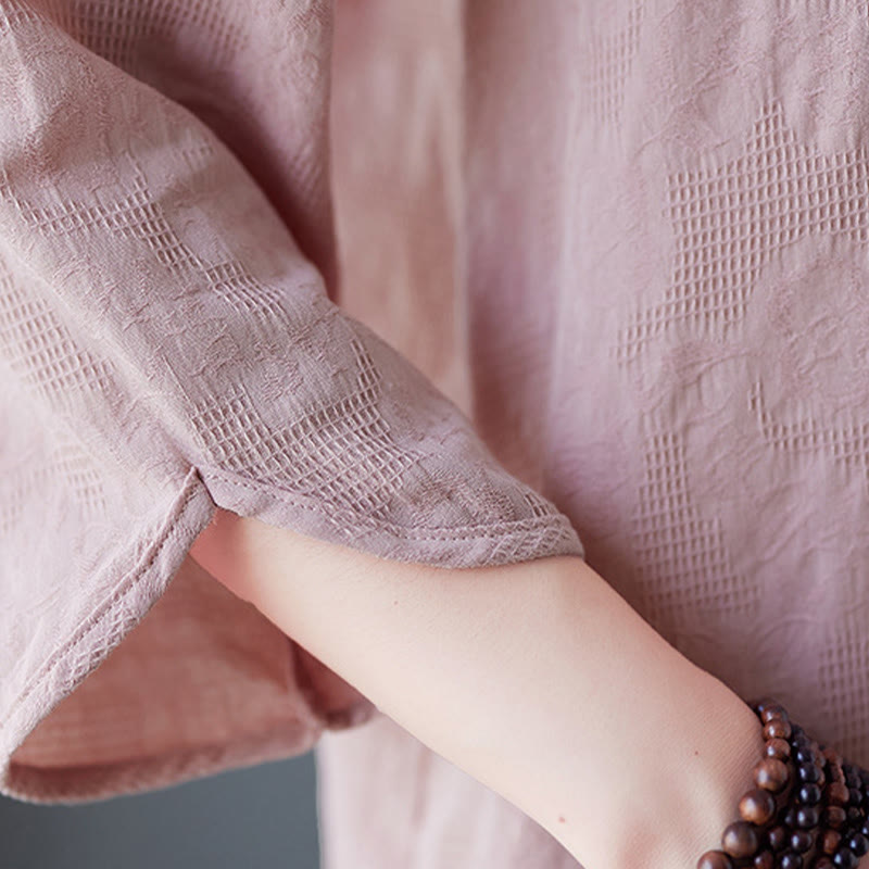 Buddha Stones Vintage Lato Stereoskopowy Kwiat Haft Trzy Czwarte Rękawy Żabka Guzik Bawełna Len Damska Koszula - image 12