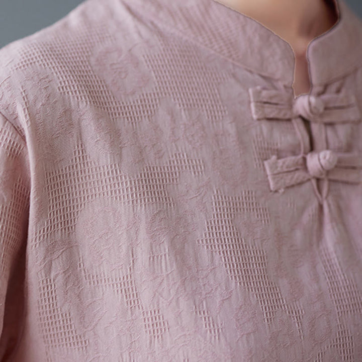 Buddha Stones Vintage Lato Stereoskopowy Kwiat Haft Trzy Czwarte Rękawy Żabka Guzik Bawełna Len Damska Koszula - image 10