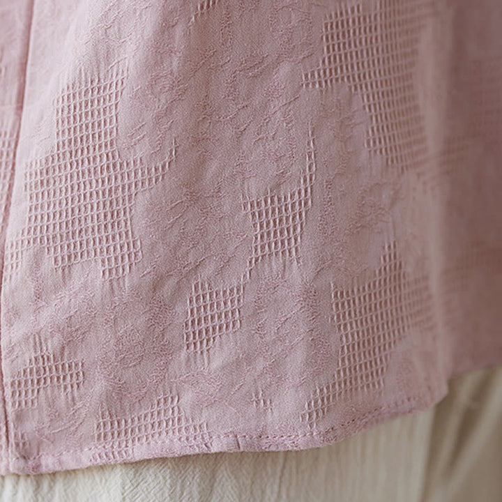 Buddha Stones Vintage Lato Stereoskopowy Kwiat Haft Trzy Czwarte Rękawy Żabka Guzik Bawełna Len Damska Koszula - image 14