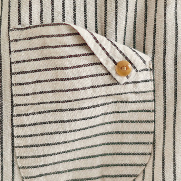 Koszula damska z kieszenią i długim rękawem w paski z motywem Buddha Stones , z kołnierzykiem z guzikami i bawełną i lnem - image 14