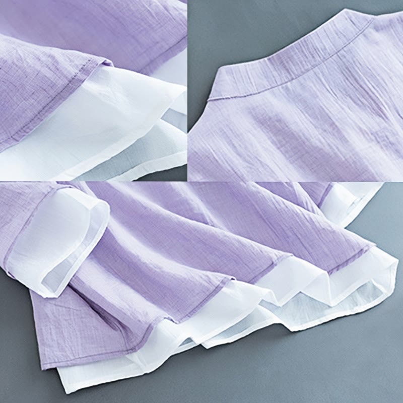 Koszula damska z haftem kwiatowym z Buddha Stones, rękawami trzy czwarte, guzikami żaby, kołnierzykiem typu mandarynka, bawełną i lnem - image 12