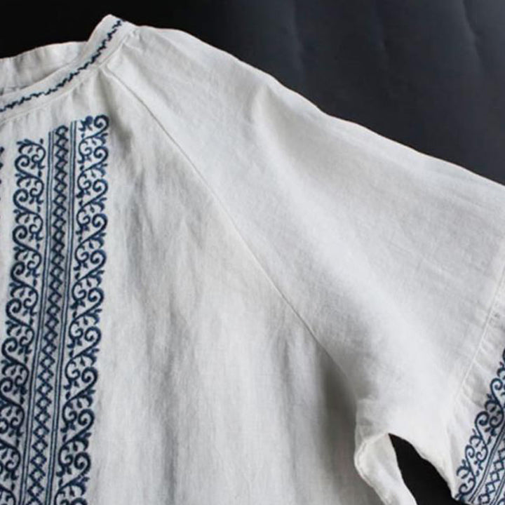 Koszula damska z długim rękawem i okrągłym dekoltem, haftem etnicznym w stylu boho z Buddha Stones - image 2