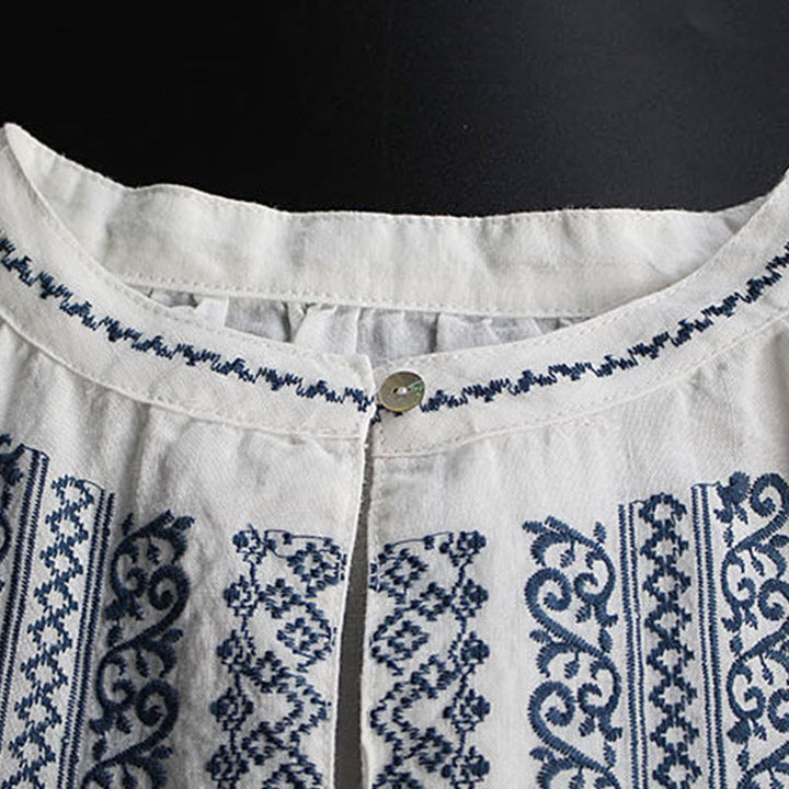 Koszula damska z długim rękawem i okrągłym dekoltem, haftem etnicznym w stylu boho z Buddha Stones - image 4