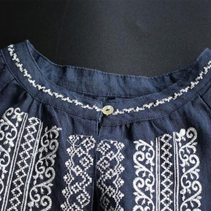 Koszula damska z długim rękawem i okrągłym dekoltem, haftem etnicznym w stylu boho z Buddha Stones - image 8