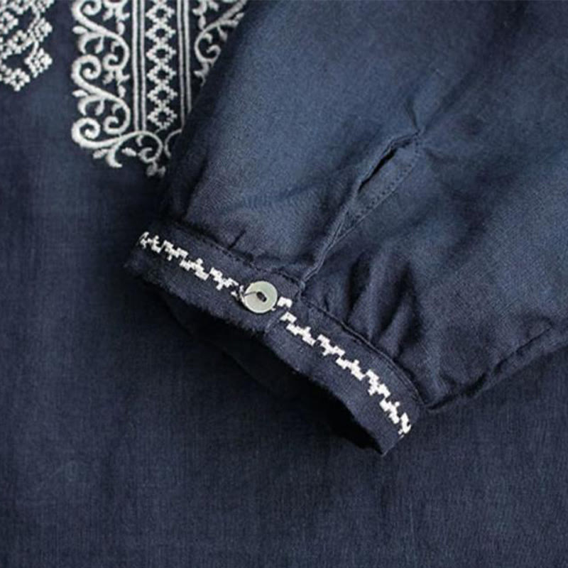 Koszula damska z długim rękawem i okrągłym dekoltem, haftem etnicznym w stylu boho z Buddha Stones - image 11