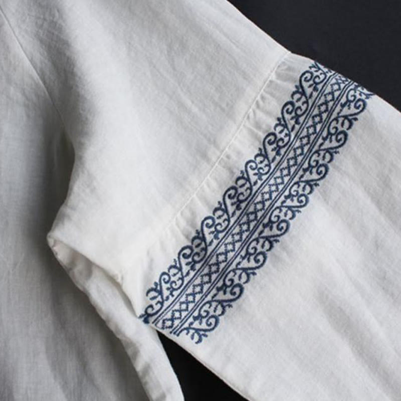 Koszula damska z długim rękawem i okrągłym dekoltem, haftem etnicznym w stylu boho z Buddha Stones - image 5