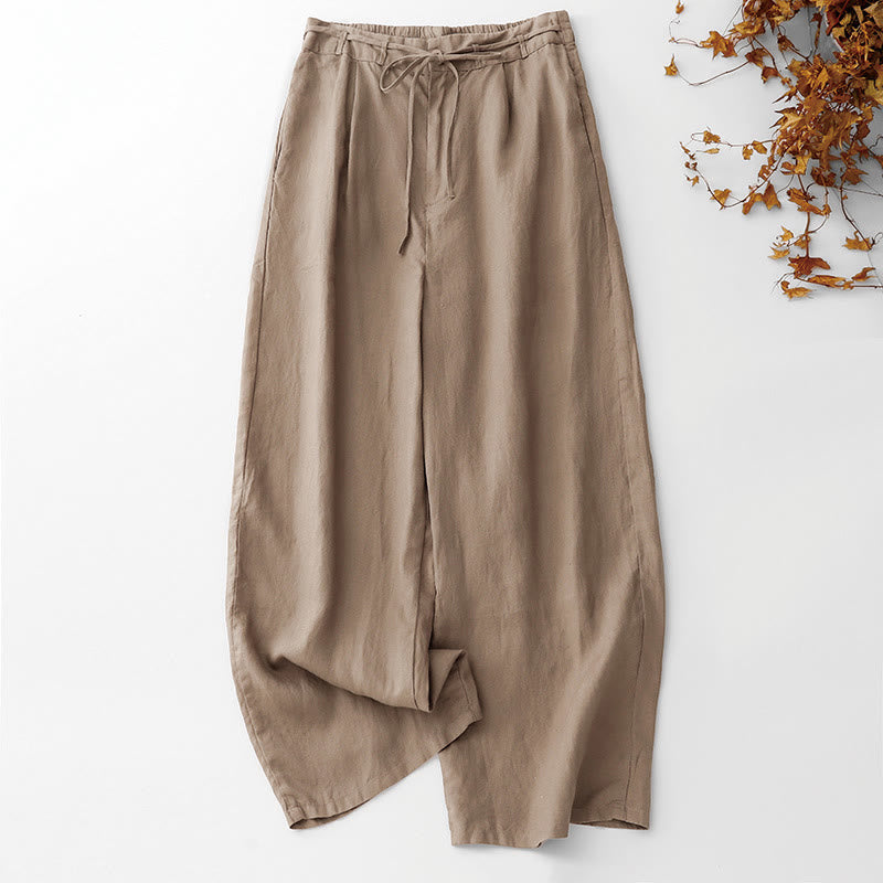 Buddha Stones Letnie, jednokolorowe, damskie spodnie z szerokimi nogawkami, do kostek, z bawełny i lnu, ze ściągaczem i kieszeniami, zapinane na zamek błyskawiczny - BurlyWood - US8-10，UK/AU12-14，EU40-42 (2XL) - image 0