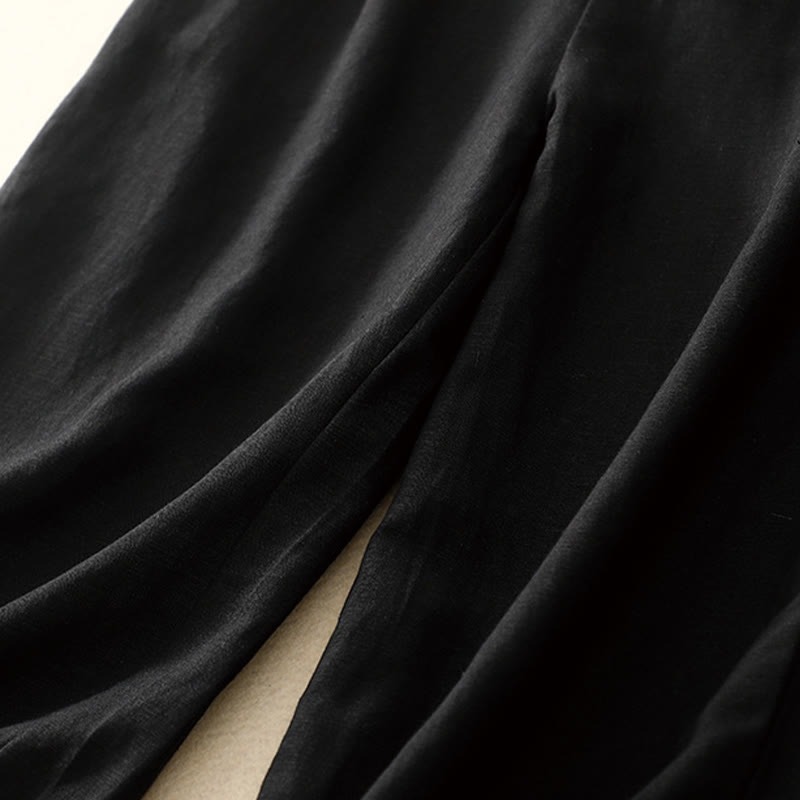 Buddha Stones Letnie, jednokolorowe, bawełniane, lniane spodnie damskie z szerokimi nogawkami, z kieszeniami i zamkiem błyskawicznym, długość 7-8 - image 21