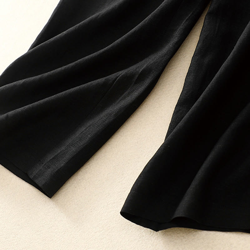 Buddha Stones Letnie, jednokolorowe, bawełniane, lniane spodnie damskie z szerokimi nogawkami, z kieszeniami i zamkiem błyskawicznym, długość 7-8 - image 20