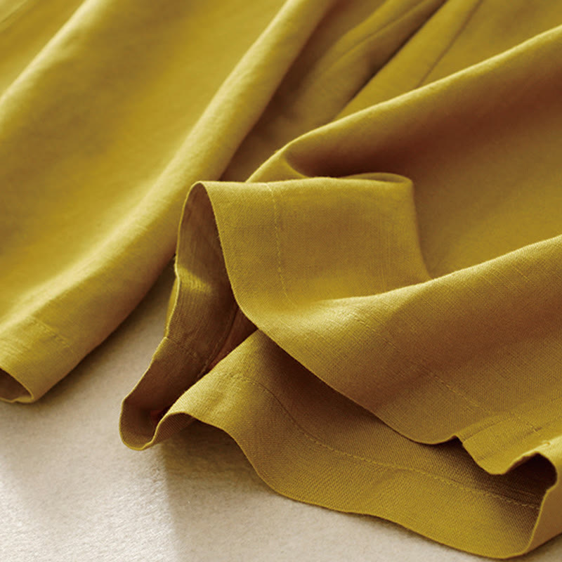 Buddha Stones Letnie, jednokolorowe, bawełniane, lniane spodnie damskie z szerokimi nogawkami, z kieszeniami i zamkiem błyskawicznym, długość 7-8 - image 2