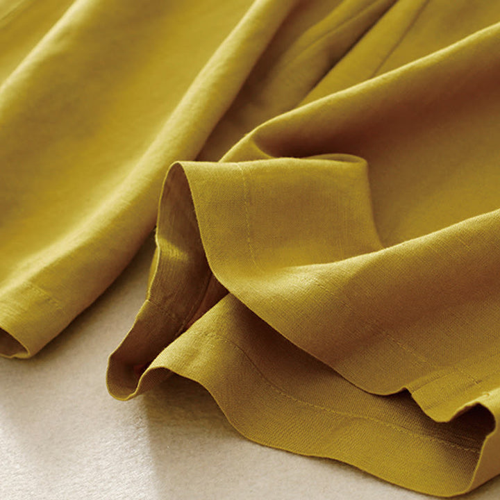 Buddha Stones Letnie, jednokolorowe, bawełniane, lniane spodnie damskie z szerokimi nogawkami, z kieszeniami i zamkiem błyskawicznym, długość 7-8 - image 2