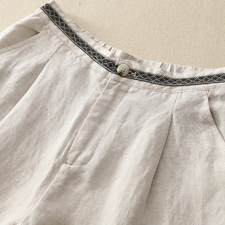 Buddha Stones Letnie, jednokolorowe, bawełniane, lniane spodnie damskie z szerokimi nogawkami, z kieszeniami i zamkiem błyskawicznym, długość 7-8 - image 6