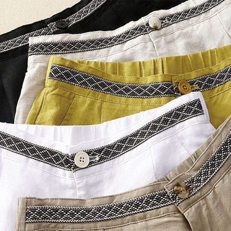 Buddha Stones Letnie, jednokolorowe, bawełniane, lniane spodnie damskie z szerokimi nogawkami, z kieszeniami i zamkiem błyskawicznym, długość 7-8 - image 23