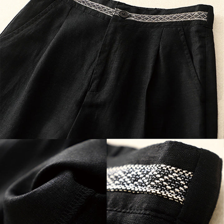 Buddha Stones Letnie, jednokolorowe, bawełniane, lniane spodnie damskie z szerokimi nogawkami, z kieszeniami i zamkiem błyskawicznym, długość 7-8 - image 22