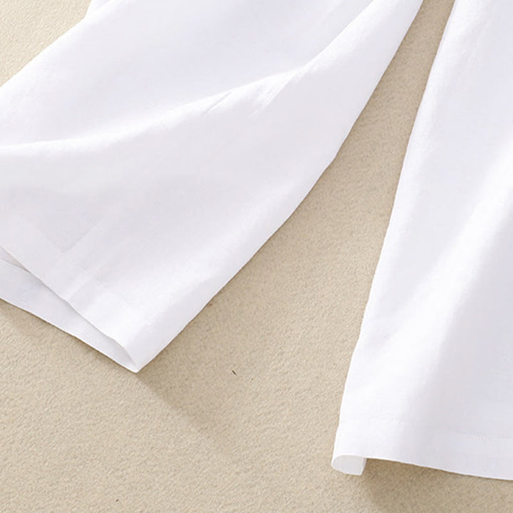 Buddha Stones Letnie, jednokolorowe, bawełniane, lniane spodnie damskie z szerokimi nogawkami, z kieszeniami i zamkiem błyskawicznym, długość 7-8 - image 17