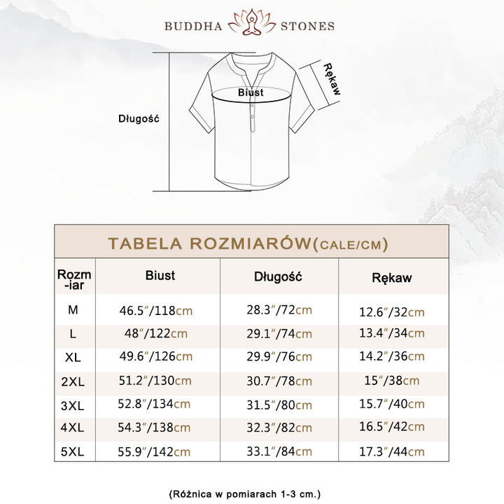 Koszula z krótkim rękawem w jednolitym kolorze z krótkim rękawem i półguzikiem, bawełniano-lniana, męska, z Buddha Stones
