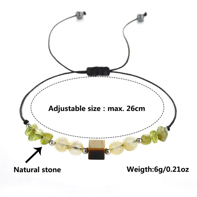 Buddha Stones Znajdź Swoją Radość Peridot Cytryn Tygrysie Oko Bransoletka z Liny Pokoju