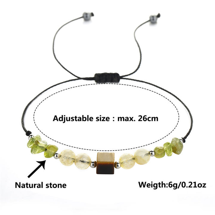 Buddha Stones Znajdź Swoją Radość Peridot Cytryn Tygrysie Oko Bransoletka z Liny Pokoju